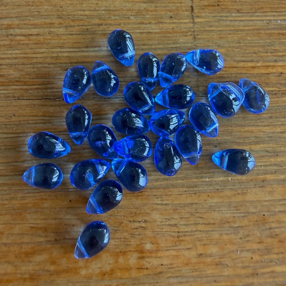25 Cobalt Blue Teardrop Pressed Glass Beads 9x5mm for Jewelry Craft Making